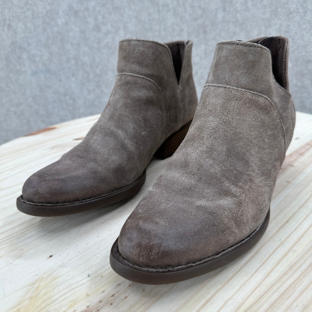 Born Sherri Taupe Suede Ankle Boots Back Zip Cutout Block Heel Brown Womens 8M - Picture 2 of 14